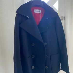 Brand new Zadig & Voltaire pea coat- black with red inner lining
